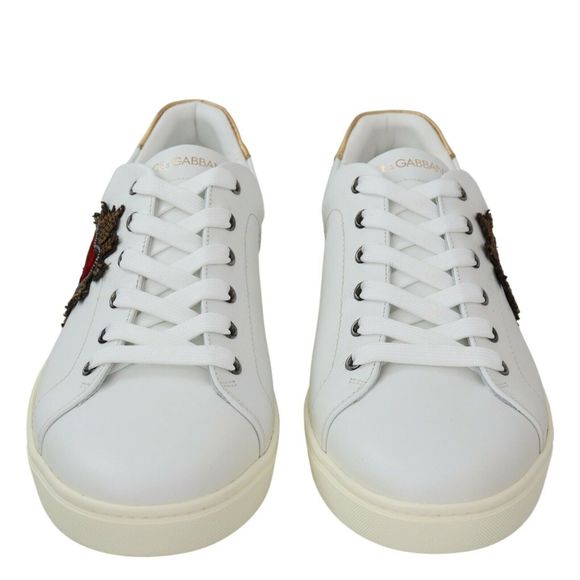Dolce & Gabbana White Leather Heart Embellished Sneakers Shoes main image 1